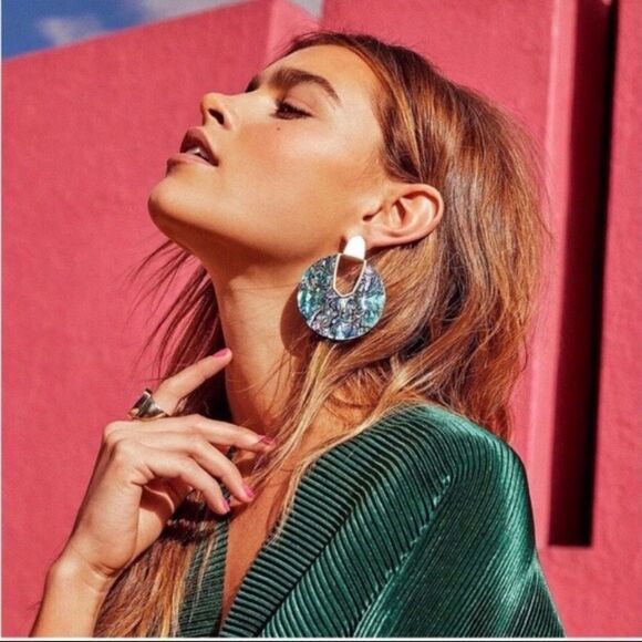 Shell Gold Open Circle Acetate Drop Earrings NWT - Picture 7 of 8